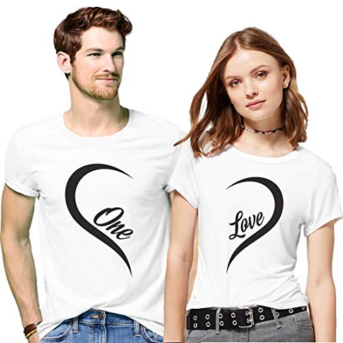 Hangout HubHangout-Hub-NP21 Couple Tshirts for Couples | Printed One Love Heart T-Shirts | Men's and Women's Round Neck T-Shirt (Pack of 2, Cotton)