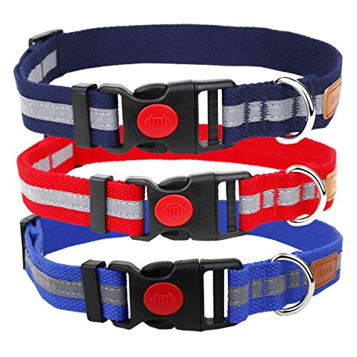 Egoola Night Reflective Dog Collar Adjustable Pet Collars with Small Medium Large (M 19-13 inch, Light Blue)