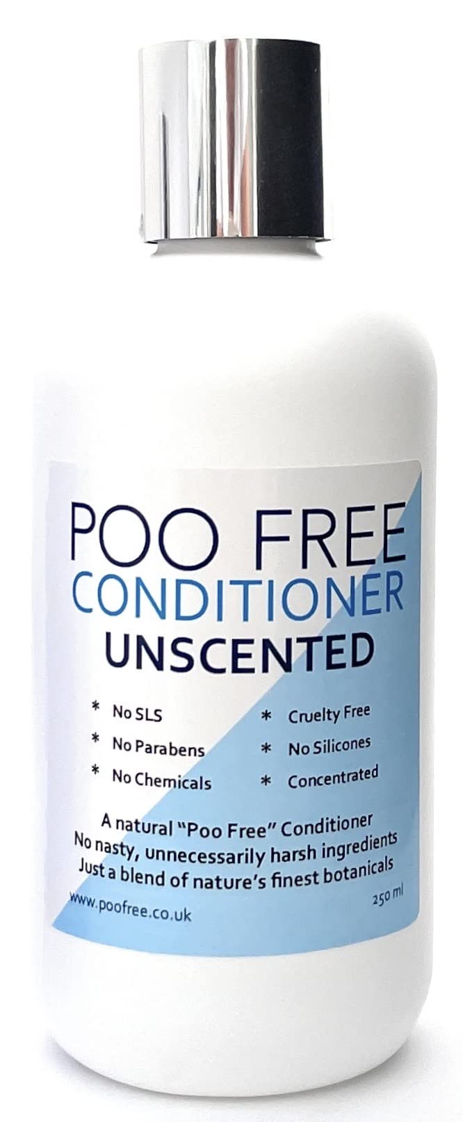 POO FREE - 99% Natural Conditioner - Unscented. No Sulfates/Parabens/Silicones, pH 5.5, Sensitive Skin. 250ml