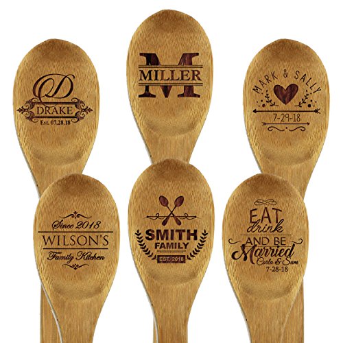 Custom Engraved And Personalized Bamboo Wood Kitchen Spoon - Cooking Party Favor Gifts - Monogrammed For Free