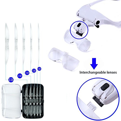 6 Magnifying+Hands+Free+Interchangeable+Replaceable+Lenses1+0X