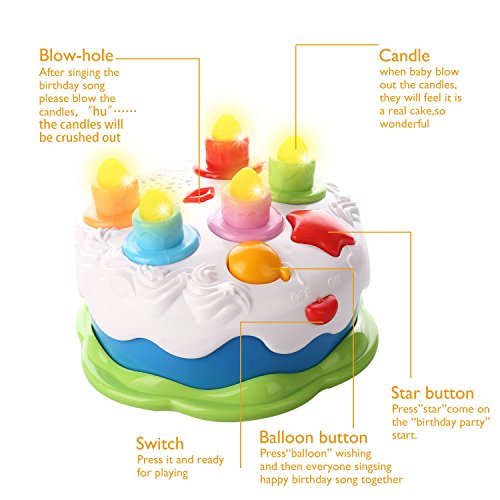 Kids Birthday Cake Toy with Candles Music Pretend Play Food