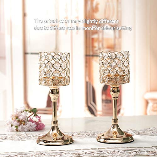 VINCIGANT 2 PCS Gold Crystal Cylinder Candle Holders for Anniversary Celebration Table Centerpieces,10 Inches Tall