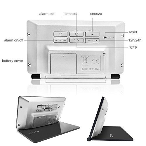 Travel Clock,Electronic Alarm Clock,Morning Clock,econoLED Portable Digital Clock with Calendar Date Time Calendar Temperature Display, Snooze, Folding Black - Battery Included - Thumbnail 3