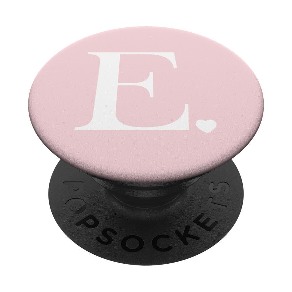 Light Pink White Monogram Letter E Initial Heart Design PopSockets Adhesive PopGrip
