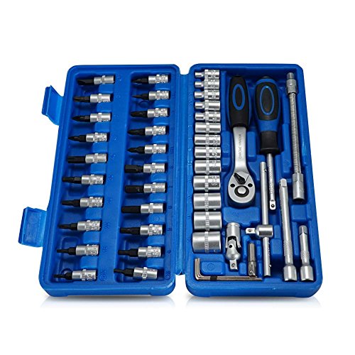 46 Piece 1/4" Drive Ratchet Socket Wrench & Star Hex Torx Bits Set Heavy Duty
