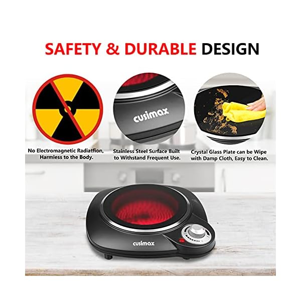 CUSIMAX-Portable-Electric-Hob-1200W-Electric-Infrared-Single-Burner-for-Kitchen-Camping-RV-Office-Ceramic-Glass-Single-Hot-Plates-for-Warming-Boiling-Frying-Simmering-Stainless-Steel-Black Cusimax CMIP-B112 Portable Hot Plate, Hot Plates for Cooking, Single Ceramic Hob, Black Stainless Steel, 1200W Electric…