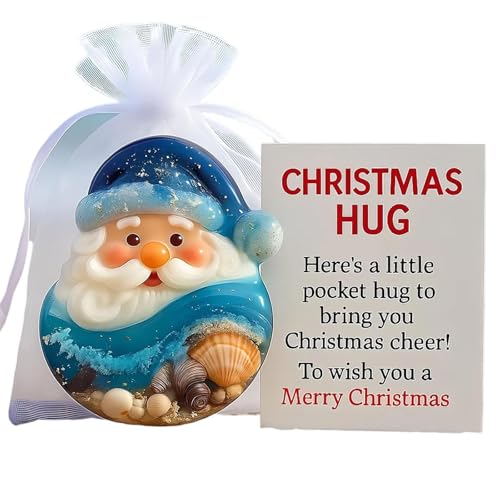 Acrylic Santa Pocket Ornament Set with Organza Bag & Christmas Greeting Card Festive Christmas Keepsake Decoration for Family, Friends, Teachers