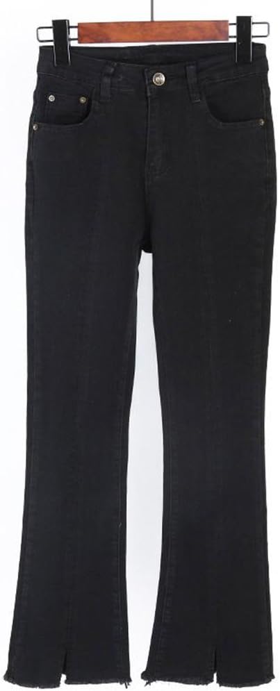 TSINY G Women's Fashion High Waist Jeans Flared Trousers Casual Slim Plus-size Elasticity Pants ( Color : Black , Size : 32 )