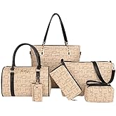 Pahajim Womens Purse 6 Pcs Set Ladies PU Leather Handbag with Matching Wallets Designer Large Satchel Bags for Mom