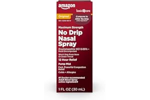 Amazon Basic Care No Drip Nasal Spray, 12 Hour Nasal Decongestant, Pump Mist, Oxymetazoline HCl, Cold and Allergy Nasal Spray, 1 fl oz (Pack of 1)