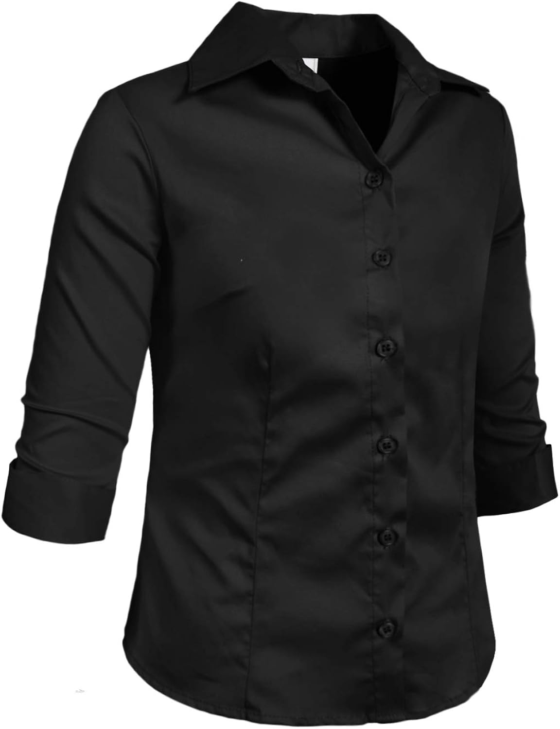 NE PEOPLE Girl's Simple Casual 3/4 Sleeve Roll Up Button Down Blouse Shirts: Clothing