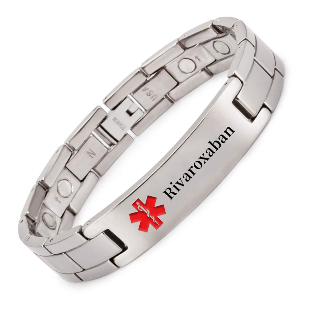 Titanium Medical Alert Bracelet for Men ID Bangle Personalised 22CM/13MM (Rivaroxaban)