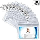 ID Badge Holder with Metal Badge Clips - Waterproof Sealable Clear Plastic Horizontal ID Card Holder for Work ID, Key Card, Driver's License (Horizontal 10 Pack)