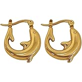Niaspi Dolphin Hoop Earrings for Women Stainless Steel Chunky Dolphins 20mm Small Huggie Hoops Earrings Jewelry Gifts