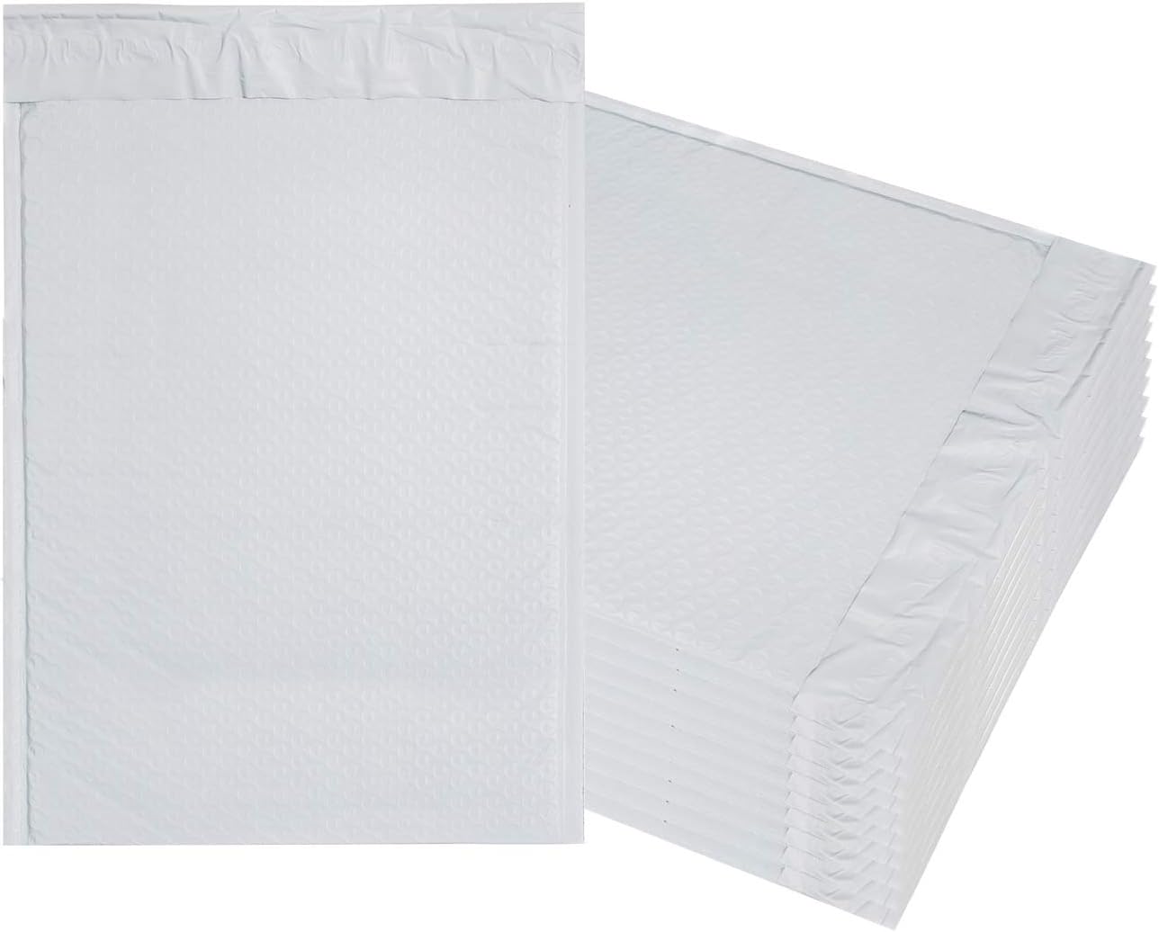 AMZ Supply White Poly Bubble Mailers. Pack of 10 Large Padded Envelopes. Usable Size 10 1/2 x 15 ( 10.5 x 15 ). Exterior Size 11.5 x 15. Peel-N-Seal.
