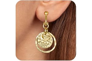 Awinesn Clip on Earrings for Women 14K Gold/Sterling Silver Plated Disc Earrings for Women Circle Drop Dangle Earrings Jewelry Hypoallergenic Hammered Gold Earring Non Pierced Earring Jewelry Gifts Wedding Party