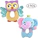 FOREAST Hand Grasp Baby Rattles Toys Soft Animal Doll 2 Pcs Set (Elephant and Owl) Newborn Gift for 0-3 Years Boys / Girls