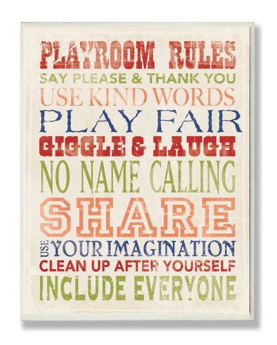 The Kids Room by Stupell Playroom Rules In Four Colors Rectangle Wall Plaque, 11 x 0.5 x 15, Proudly Made in USA