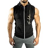 Ouber Men's Letter Printed Sleeveless Athletic Zipper Hoodie Gym Lifting Workout Tops