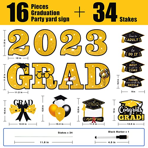2023 Graduation Yard Sign, 16 Pcs Congrats Grad Decorations, Waterproof Outdoor Yard Lawn Decorations with 34 Stakes for Outdoor Graduation Party Favors Decoration Supplies