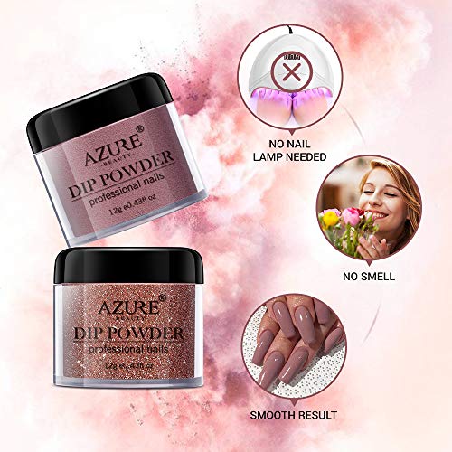 Dip Powder Nail Kit Starter with 8 Colors, AZUREBEAUTY Nude Glitter Brown Acrylic Dipping Powder Starter System Essential Kit for French Nail Manicure Nail Art Set