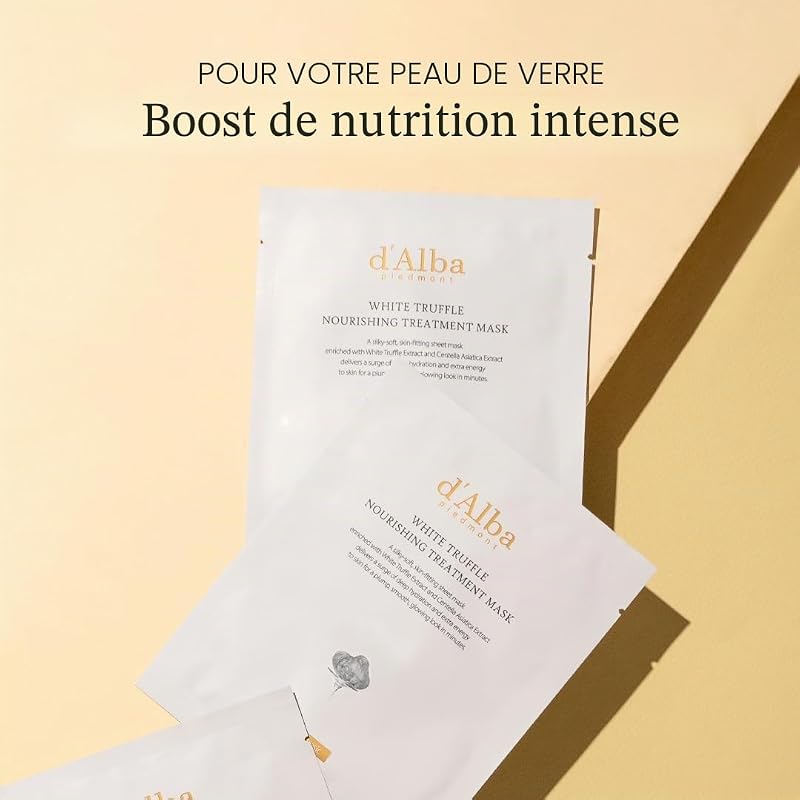 d'Alba Masque Nourrissant à la Truffe Blanche Italienne, Soin Coréen Végétalien pour la Peau, Masque en Feuille Nourrissant pour Peaux Sèches et Fatiguées, Masque d’Hydratation profonde