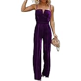 BLENCOT Sleeveless Velvet Jumpsuits For Women V Neck Spaghetti Straps Wide Leg Long Pants Dressy Rompers Winter Overalls S-XL