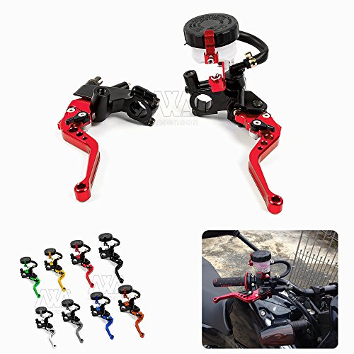 Universal 7/8" 22mm Motorcycle Clutch Brake Master Cylinder Reservoir Levers Kit Fluid Reservoir Set (Red)