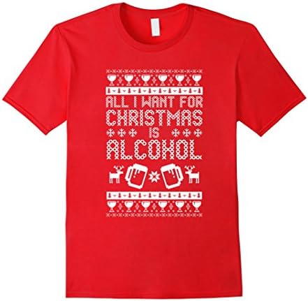 Men's All I want for christmas is alcohol ugly sweater t-shirt 2XL Red