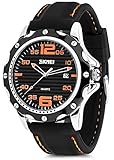 Mens Unique Analog Quartz Waterproof Business Casual Wrist Sport Watch with Silicone Band Strap, Key Scrath Resitant Face and Classic Design Calendar Date Window, 98FT 30M 3ATM Water Resistant - Black