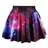 HelloTem Women Girls Digital Print Stretchy Flared Pleated Casual Mini Skirt