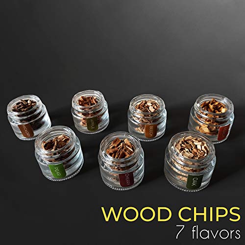 Smoking Gun Accessory Set, 11 PCS, Food Smoke Infuser Accessories - Disk Lid and Cocktail Ball Glass with Straw for Drink Smoker, Dome for Cold Smoke, Smoking Cloche for Drinks, 7 Flavors Wood Chips