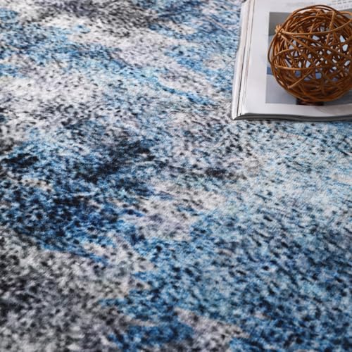 COOUS Washable Rugs for Living Room 160x230cm - Ultra Soft, Short Pile Non-Slip Non-Shedding Abstract Carpet, Stain Resistant Faux Wool for Bedroom Dining Room (Blue)