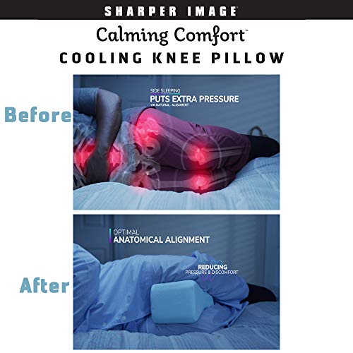 Calming Comfort Cooling Knee Pillow by Sharper Image- Memory Foam with Cooling Gel- Helps Side Sleepers Align Spine - Thumbnail 2