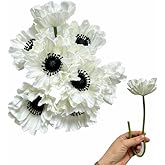 8 Stem 13" Artificial Flowers Poppy Flowers with Stems,Real Touch Anemone PU Fake Wild Flowers Bulk for Kitchen Table Centerpiece Vase,Wedding Bouquets for Bride Bridesmaid Backdrop Arch Wall (white)