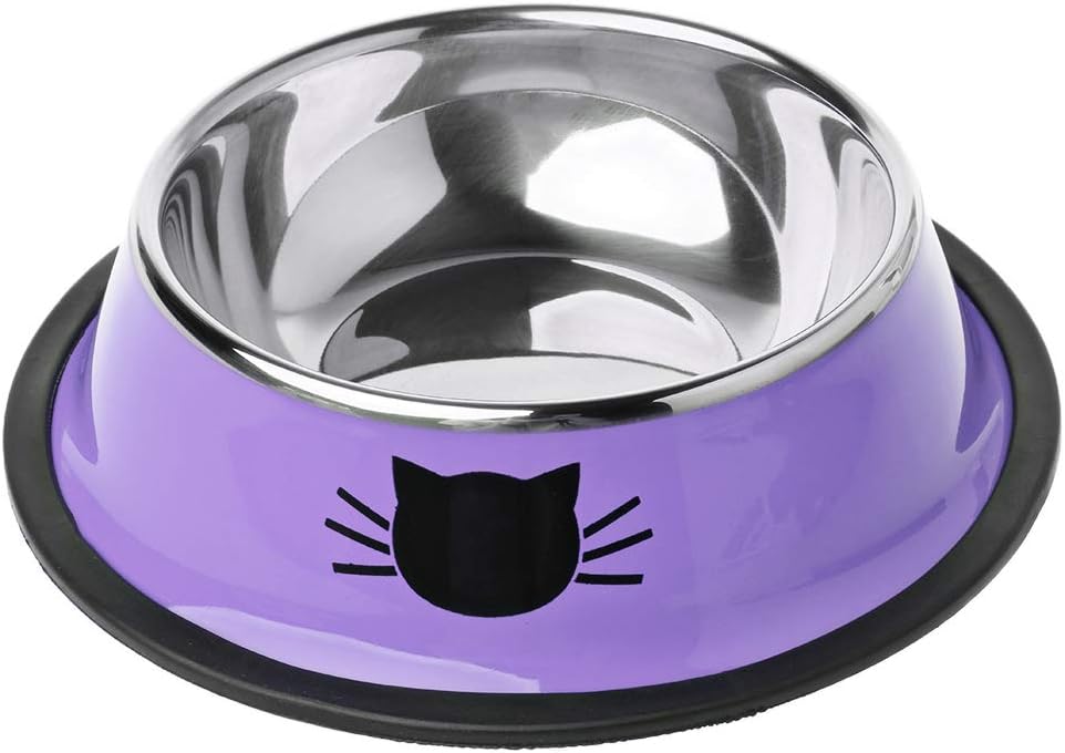 yintiodThick Non-slip Cat Dog Food Bowl Foods Utensils Single Stainless Steel Pet Bowls (PL)