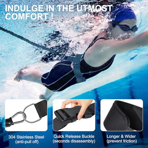 Swimming Belt for Swimming Pool - Professional Swimming Trainer with Adjustable Resistance 2.5-7.5m Swimming Rope Training Belt for Adults and Children, Pool Training Without