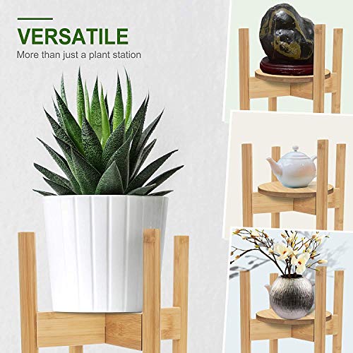 Panta Adjustable Bamboo Wood Plant Stand, (Pot Not Included) Mid