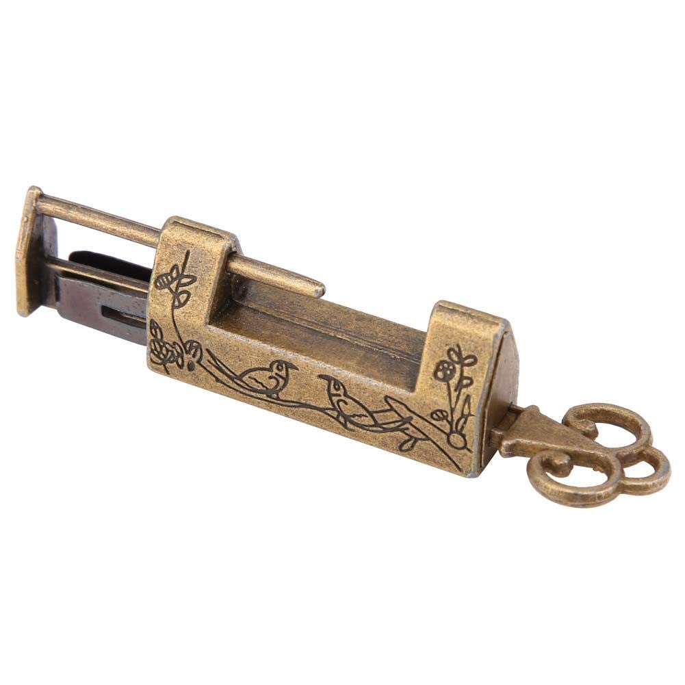 Decorative Lock Durable Antique Lock, Vintage Padlock, Padlock, Carved Flower Bird for Drawer for Jewelry Box(Magpie bronze)
