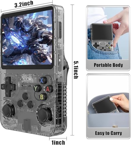 Retro Handheld Gaming Console R36S​​ - Portable Game Console with ​​Dual 3D Joysticks​​, ​​3.5" HD Screen​​ & ​​3500mAh Battery​​, Supports ​​Multiplatform Games​ for Adults/Travel (Black)