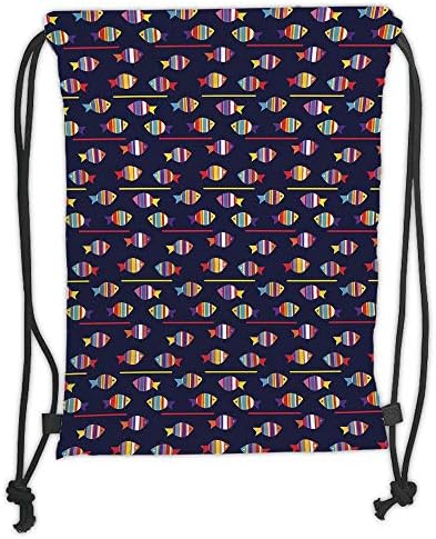 Trsdshorts Fish,Rainbow Patterned Aquatic Creatures Silhouettes and Stripes Marine Fauna Aquarium,Multicolor Soft Satin,5 Liter Capacity,Adjustable String Closure,Th