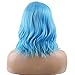 BERON 14 Inches Blue Wig Short Curly Wig with Bangs Women Charming Wigs Sky Blue Synthetic Wigs with Hairnet