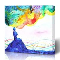 Ahawoso Canvas Prints Wall Art 12x12 Inches Overthinking Watercolor Health Power Thinking Abstract Imagination World Universe Mind Mental Body Wooden Frame Printing Home Living Room Office Bedroom