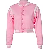 babyhealthy Womens Crop Varsity Jacket Stitched Leather Baseball Bomber Jacket Y2K Streetwear Short Coat