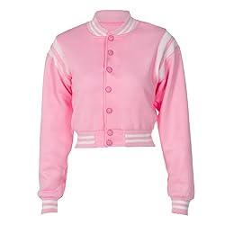 babyhealthy Womens Crop Varsity Jacket Button Down