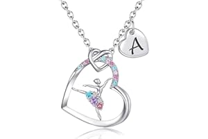 BAOWING Ballerina Necklaces Gifts for Girls Ballet Dancer Necklaces for Teens Little Girls Heart Initial Rainbow Dance Necklace Jewelry Gifts for Girls Women