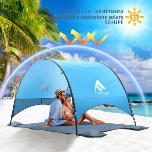 Flycoop Beach Umbrella with UPF 50+ UV Protection, Compact and Portable with 360° Ventilation, Windproof Ropes and Stakes for Family, Travel, Backyard, Park Shade