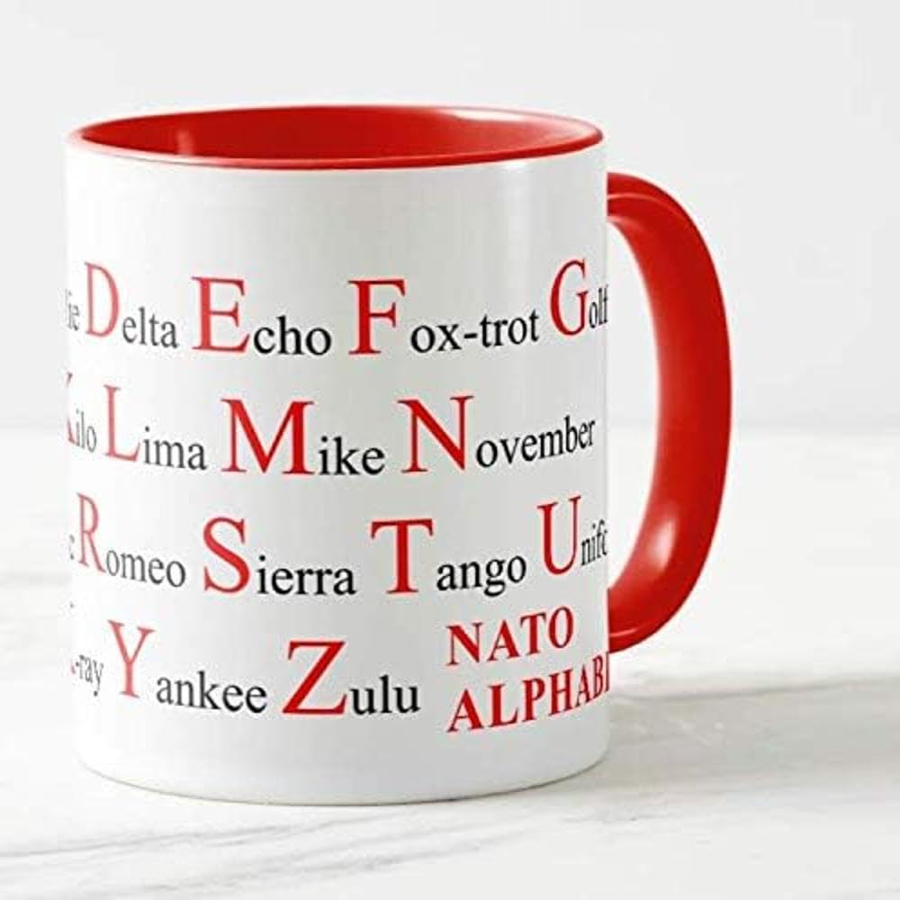 Vixar Mug NATO Phonetic Alphabet RED Handle and Inside