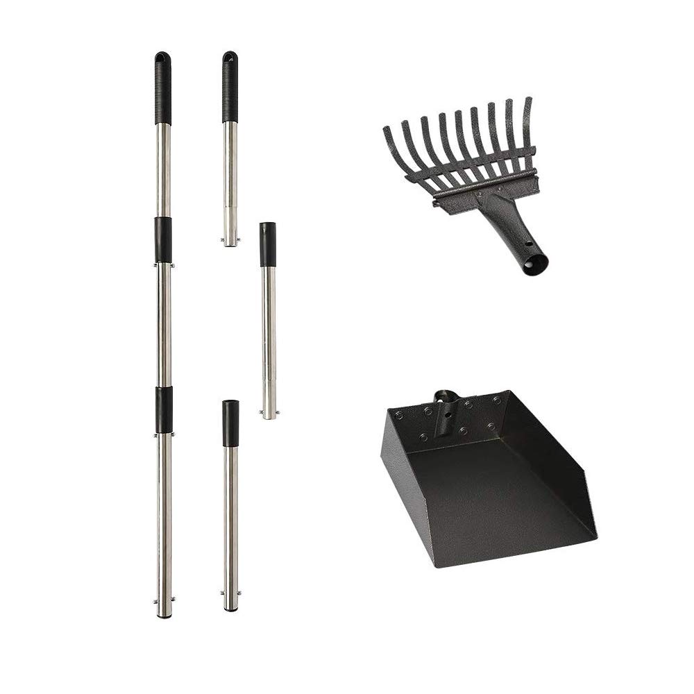 2 Pack Black Tray and Rake Set with Adjustable Long Handle Metal for